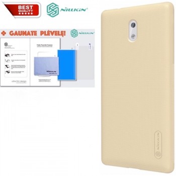 Auksinis Frosted shield serijos dėklas + plėvelė Nillkin (NOKIA 3)